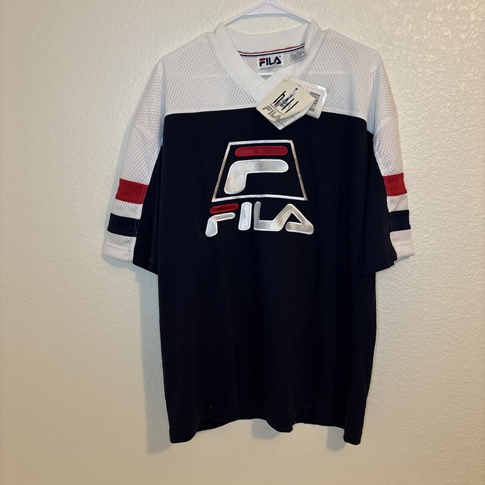 FILA Hockey Jersey Shirt VINTAGE Mesh XL Blue White Red 1990s‎ NWT